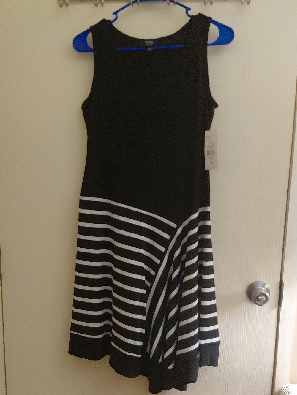 MSK Black and White Striped Midi Fit-and-Flare Dress